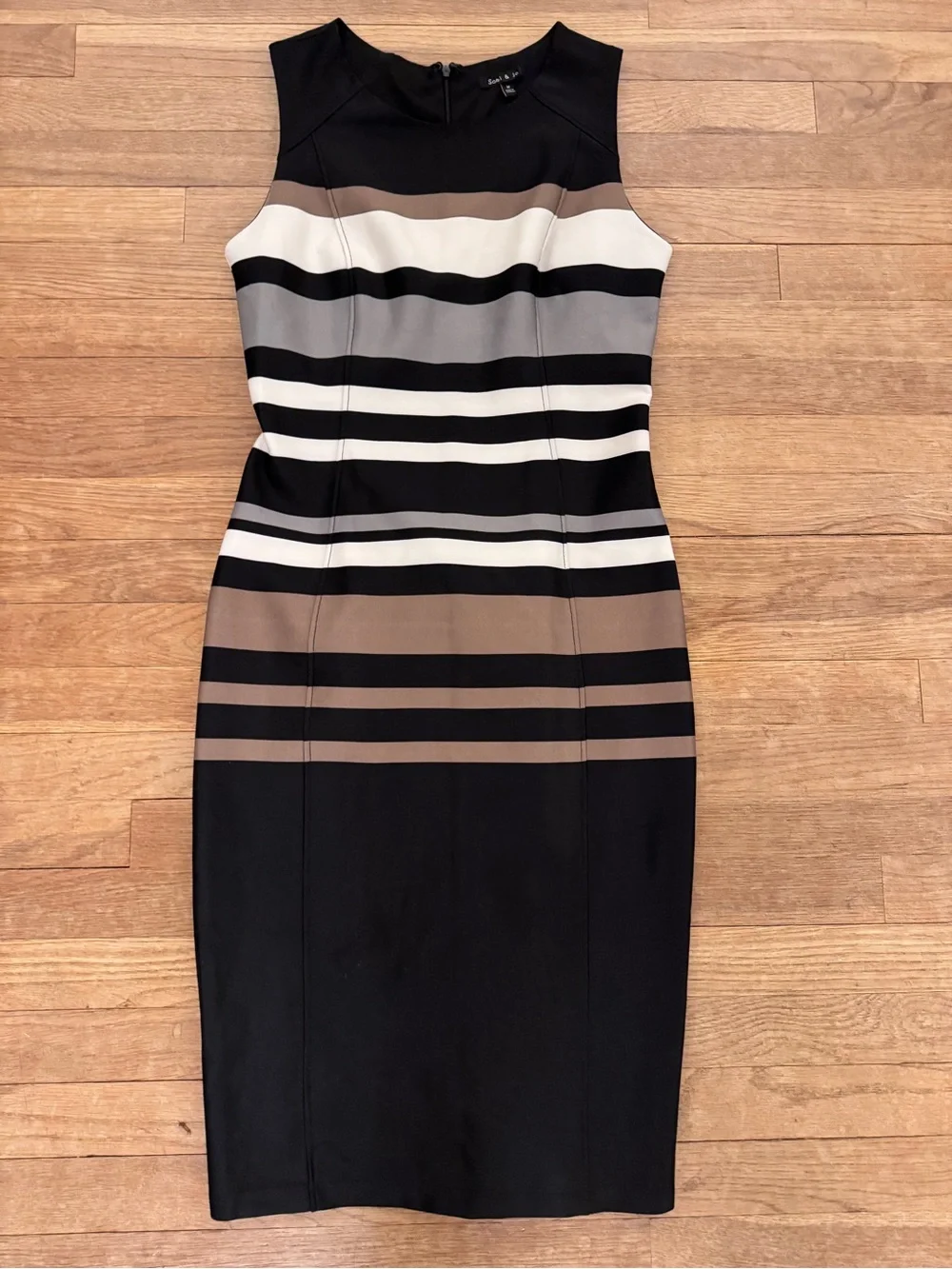 Sami & Jo Women's Black Striped Knee Length Sheath Dress - Size M  b94